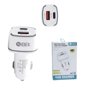 CARGADOR PARA AUTO 38W CARGA RÁPIDA DUAL USB A Y C IBEK